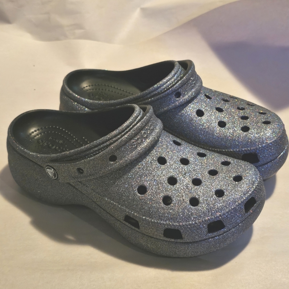 Platform Crocs Black Glitter Clogs Women's Size 9 HTF
